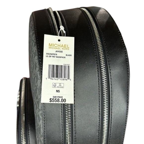 NWT Michael Kors Jaycee Large Backpack Logo MK Black Zip Pocket MSRP 558 - Picture 8 of 14